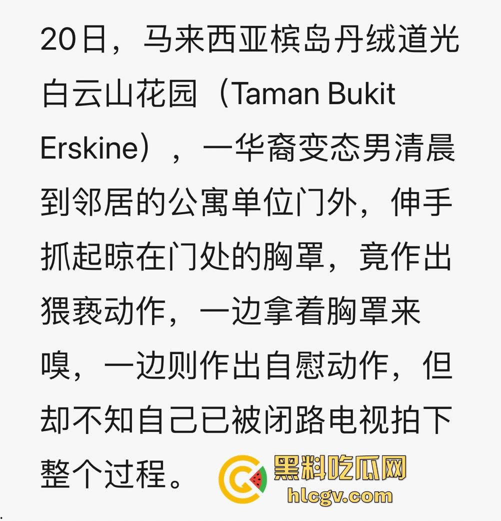 马来西亚槟岛华裔男清晨偷嗅邻居胸罩还自慰！猥亵全过程被监控拍下！-1