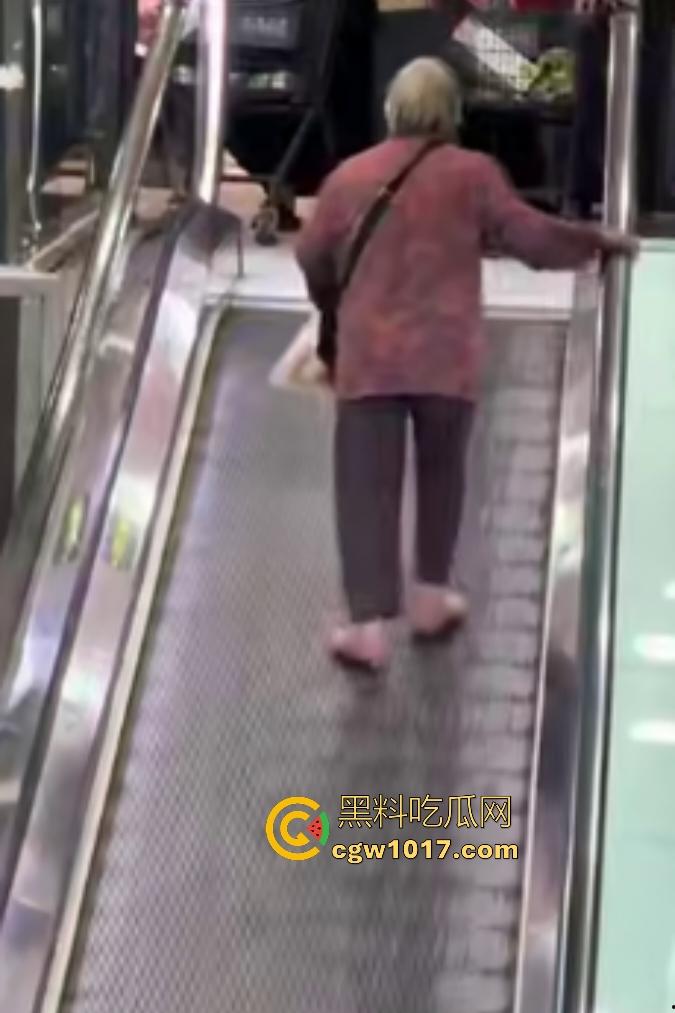 NPC大妈逆行走电梯,电梯向下她硬向上爬,逛一圈回来还在走,还要工作人员拉一把,没摔死就不错了!-1